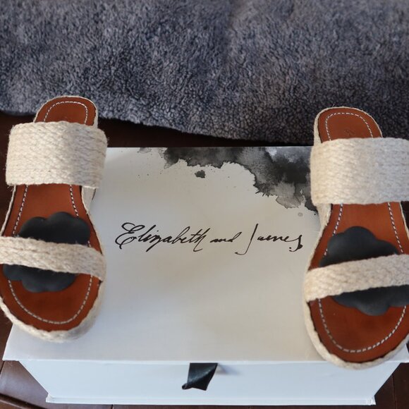 Elizabeth and James "Boca" tall platform wedge sandals/shoes size 6B raffia/jute - Picture 9 of 16
